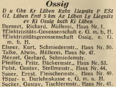 Ossig in: Amtliches Landes-Adressbuch der Provinz Niederschlesien 1927