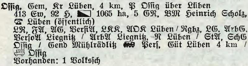 Ossig in: Alphabetisches Verzeichnis der Stadt- und Landgemeinden im Gau Niederschlesien 1939