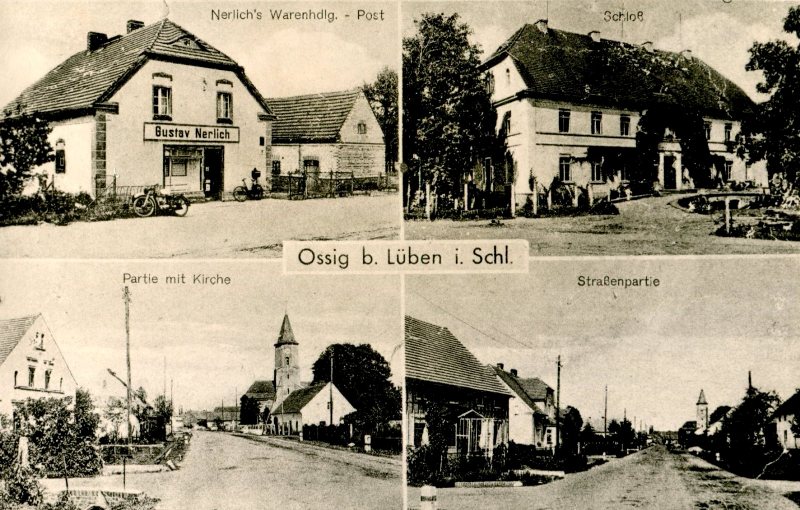 Gustav Nerlichs Warenhandlung, Post, Schloss, Kirche, Straßenpartien
