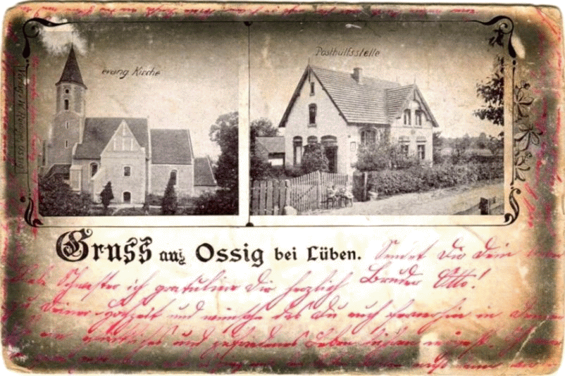 Ossig 1901: Evangelische Kirche und Posthülfsstelle