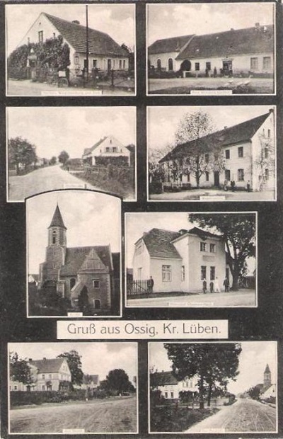 Nerlich's Warenhandlung und Post, Paul Rüdiger's Gasthof, Dorfstraße, Talkes Wassermühle, Kirche, Provinzial-Chausseehaus, Dorfstraße
