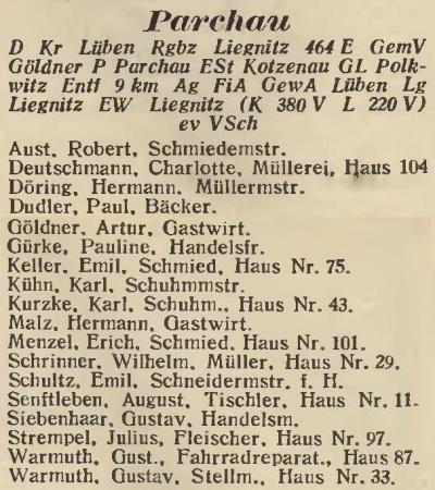 Parchau in: Amtliches Landes-Adressbuch der Provinz Niederschlesien 1927