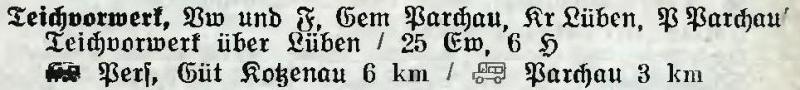 Teichvorwerk in: Alphabetisches Verzeichnis der Stadt- und Landgemeinden im Gau Niederschlesien 1939