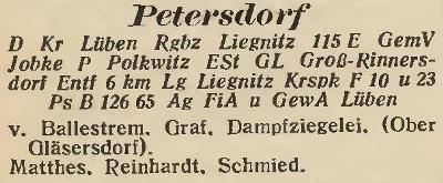 Petersdorf in: Amtliches Landes-Adressbuch der Provinz Niederschlesien 1927