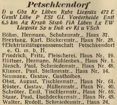 Petschkendorf in: Amtliches Landes-Adressbuch der Provinz Niederschlesien 1927