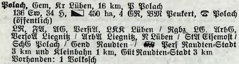 Polach in: Alphabetisches Verzeichnis der Stadt- und Landgemeinden im Gau Niederschlesien 1939