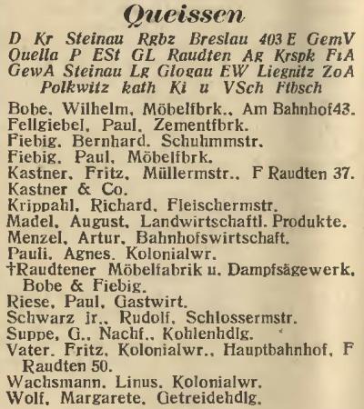 Queissen in: Amtliches Landes-Adressbuch der Provinz Niederschlesien 1927