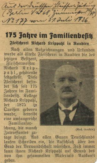 Artikel aus der Deutschen Fleischer-Zeitung N° 177 vom 31.7.1936