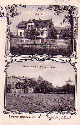 Queißen/Raudten: Madel's Villa, Beamtenhaus, Wasserturm
