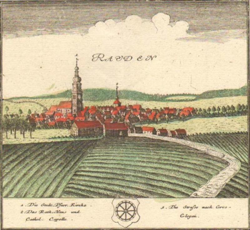 Kupferstich Gesamtansicht Raudten, 1737