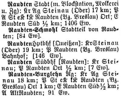 Schlesisches Ortschaftsverzeichnis 1913 - Raudten, Schmohl, Burglehn
