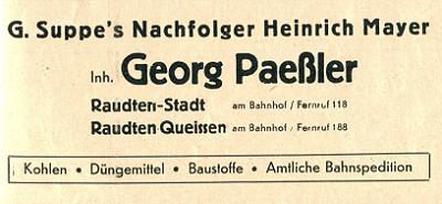 Geschäftsanzeige der Firma Paeßler im Lübener Heimatkalender 1942