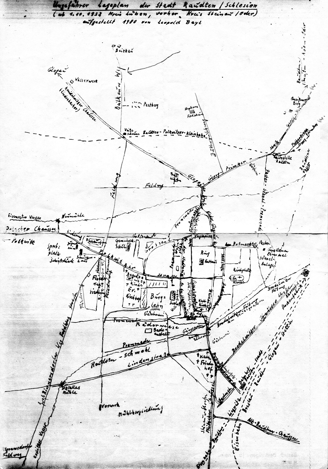 Stadtplan Raudten von Leopold Beyl