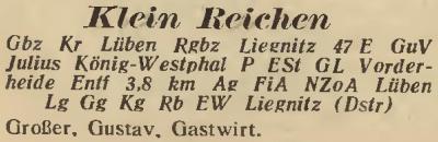 Klein Reichen in: Amtliches Landes-Adressbuch der Provinz Niederschlesien 1927