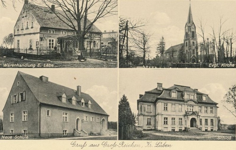 Warenhandlung E. Läbe, Evangelische Kirche, Neue Schule, Schloss