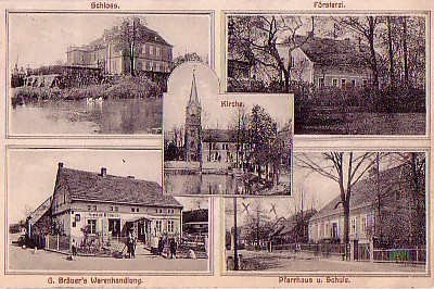 Groß Reichen: Schloss, Försterei, Evangelische Kirche, Gustav Bräuers Gemischtwarenhandlung, Pfarrhaus und Schule