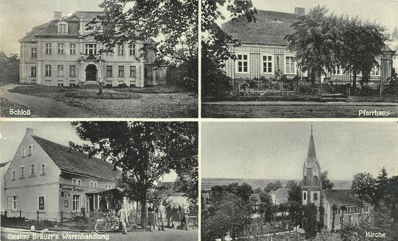 Schloss, Pfarrhaus, Gustav Bräuers Warenhandlung, Evangelische Kirche
