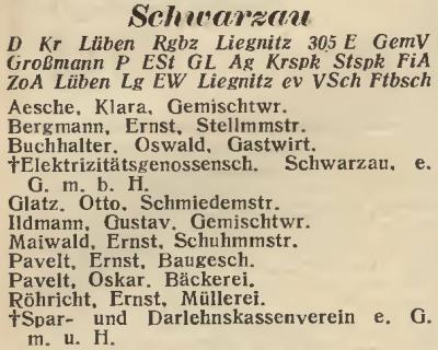 Schwarzau in: Amtliches Landes-Adressbuch der Provinz Niederschlesien 1927
