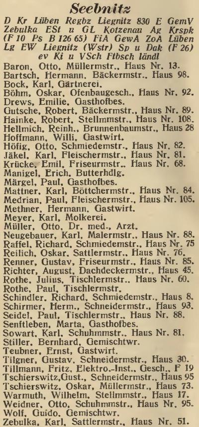 Seebnitz in:  Amtliches Landes-Adressbuch der Provinz Niederschlesien 1927
