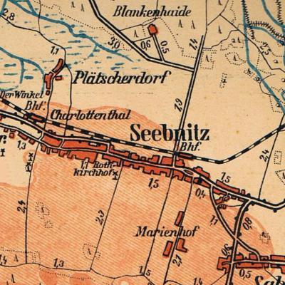 Seebnitz, Rothkirchhof und Blankenheide (Blankenhaide!) auf der Kreiskarte Lüben 1935