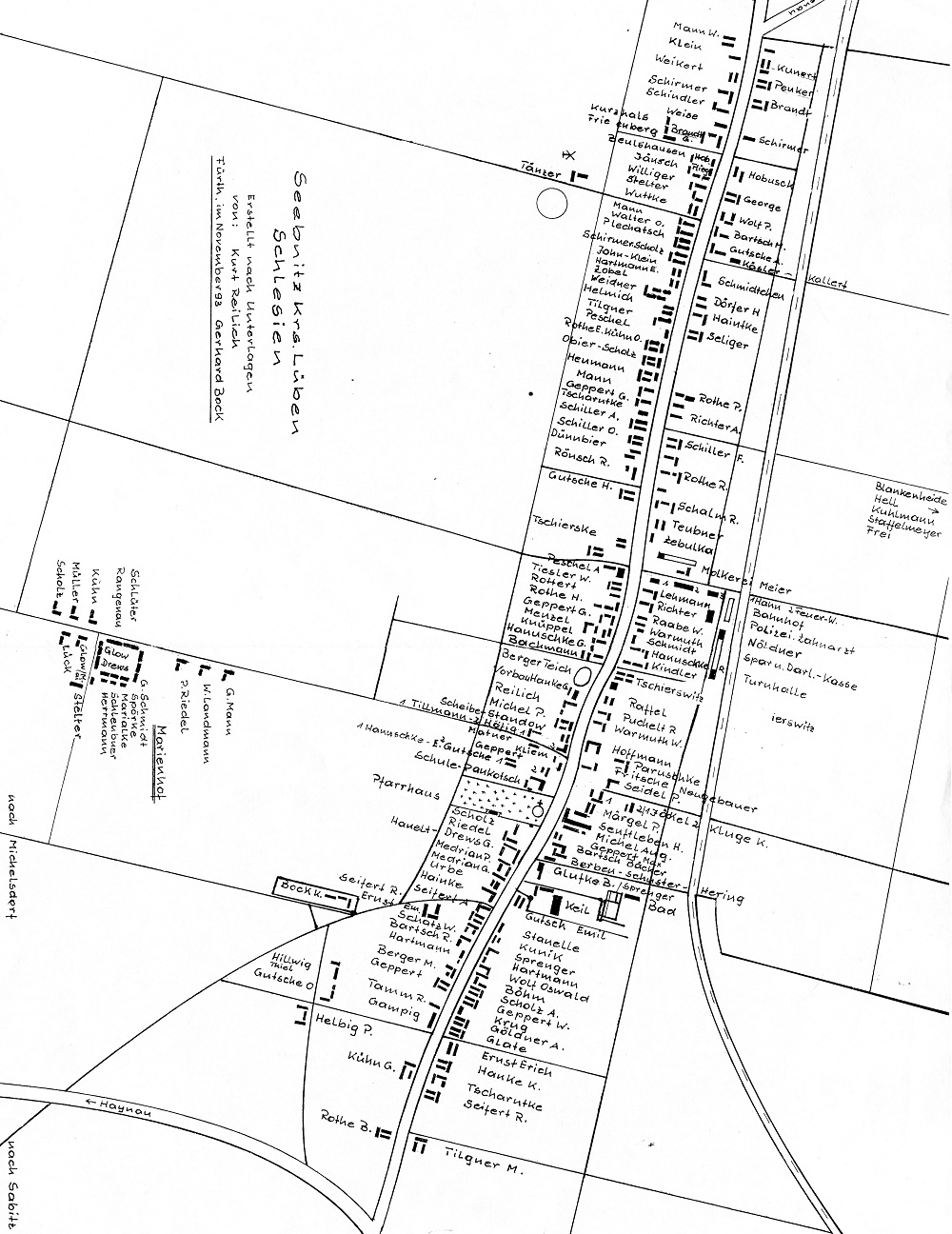 Dorfplan der Gemeinde Seebnitz (1945)