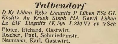 Talbendorf in: Amtliches Landes-Adressbuch der Provinz Niederschlesien 1927