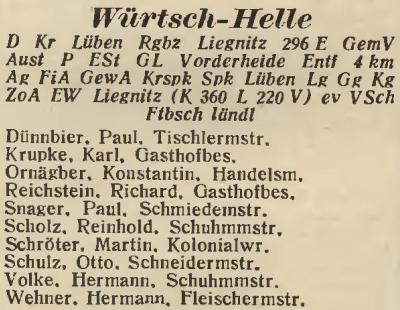 Würtsch-Helle in: Amtliches Landes-Adressbuch der Provinz Niederschlesien 1927
