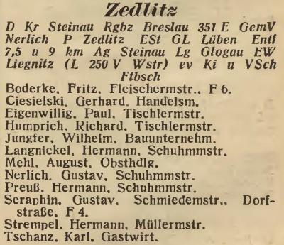 Zedlitz in: Amtliches Landes-Adressbuch der Provinz Niederschlesien 1927