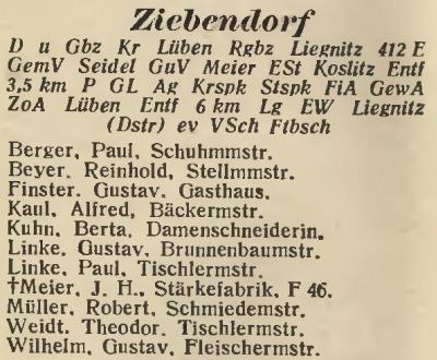 Ziebendorf in: Amtliches Landes-Adressbuch der Provinz Niederschlesien 1939