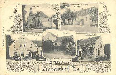 Ziebendorf: Schloss, Fleischerei Gasthof F. Vogt, Gasthof Heinrich Heydrich, Schule, Postagentur