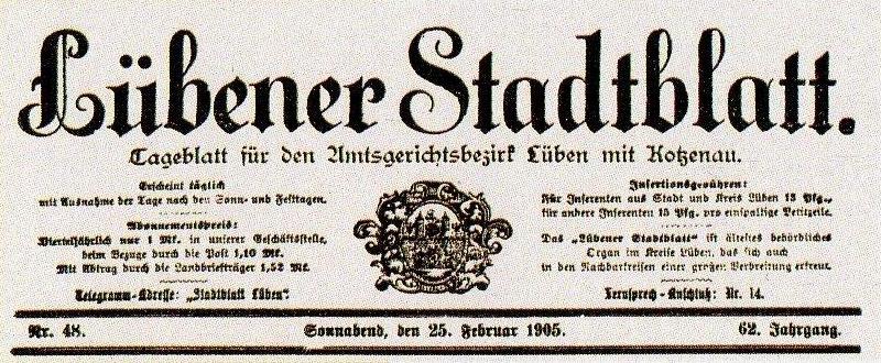 Titelkopf des Lübener Stadtblatts vom 25.2.1905