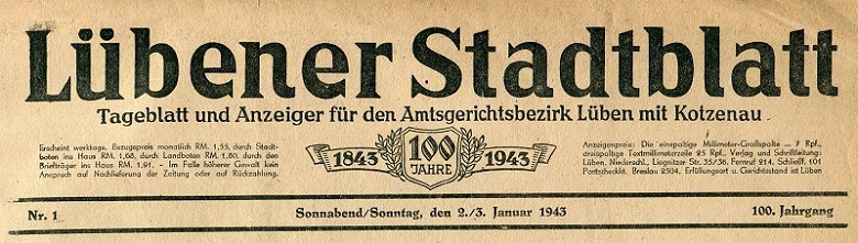 Lübener Stadtblatt am 2.1.1943
